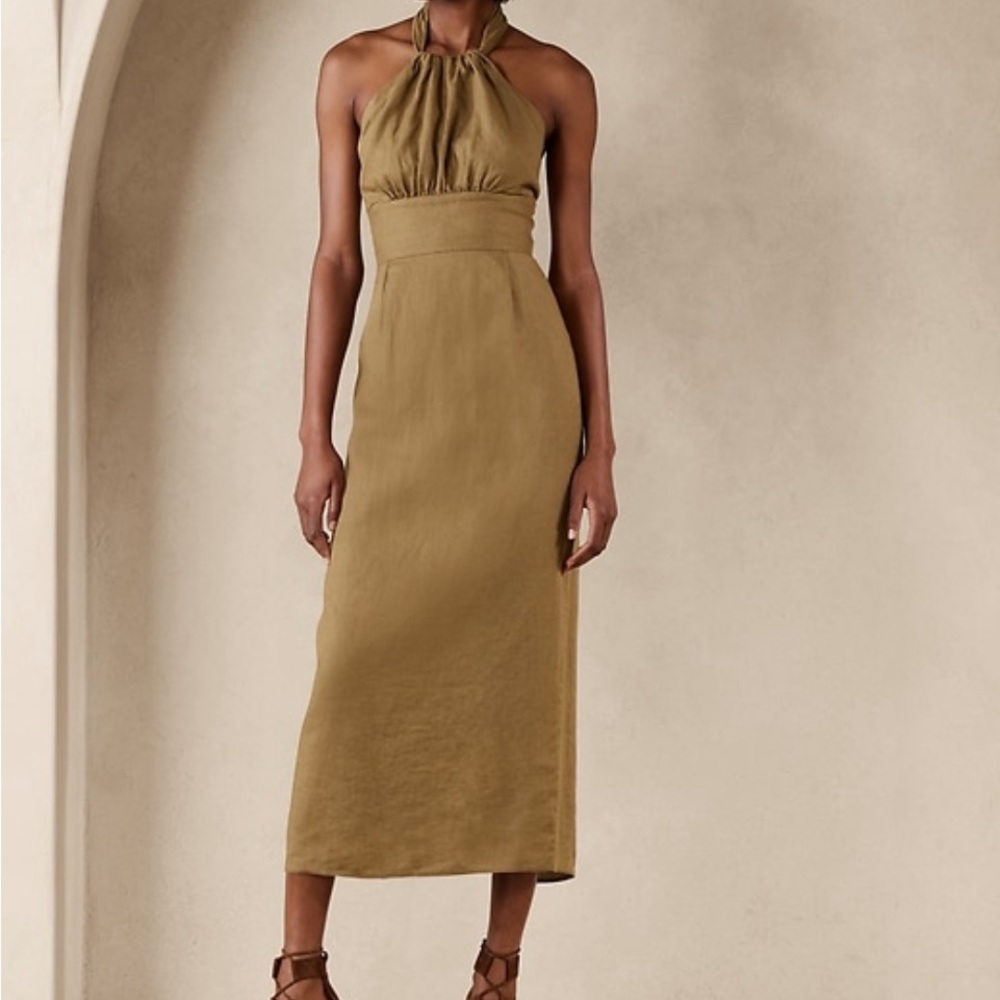 Banana Republic Olive Halter Midi Dress